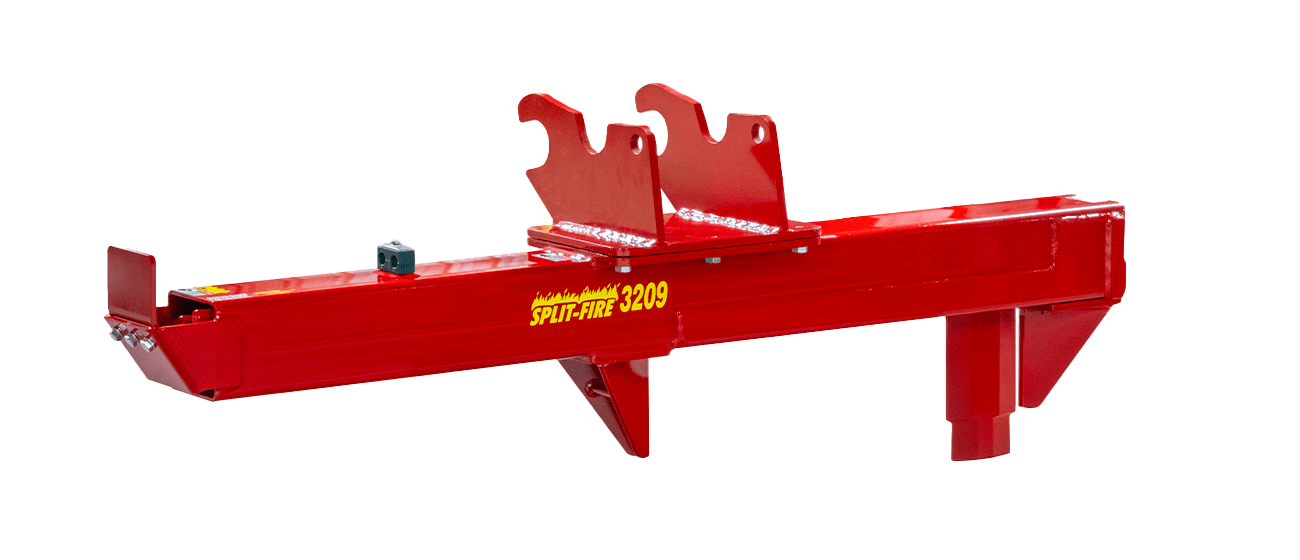 Split-Fire 3209 excavator log splitter side angle view with excavator mount