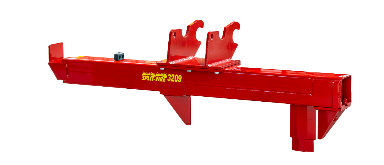 Split-Fire 3209 excavator log splitter side angle view with mounting plate