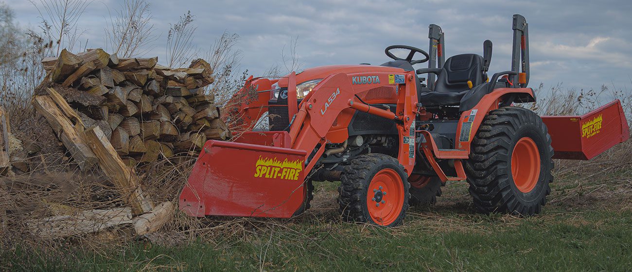 Split-Fire high cap bucket mounted to kubota bx