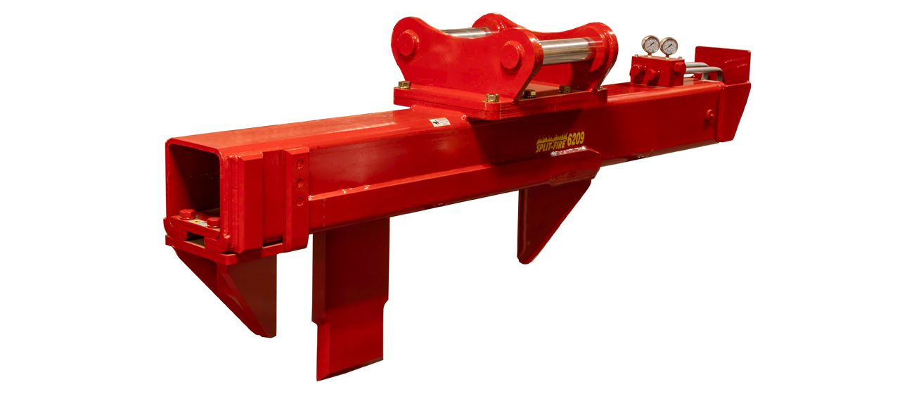 Split-fire 6209 excavator log splitter shown with pressure relief valve